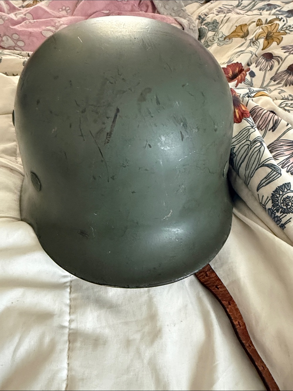 Matte Olive Military Helmet with Tricolor Shield Decal - Picture 3 of 4
